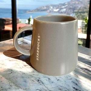 Starbucks 2013  16oz gray ceramic mug wide base embossed vertical logo